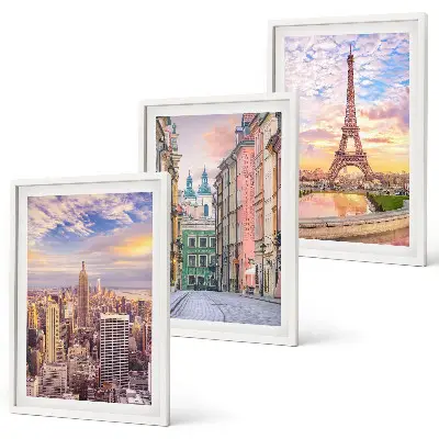 3er-Set Bilder mit Rahmen Motiv Städte New York Paris Dämmerung