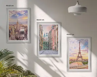 3er-Set Bilder mit Rahmen Motiv Städte New York Paris Dämmerung