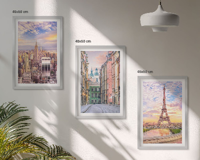 Bilder-3er-set mit rahmen Städte New York Paris Dämmerung