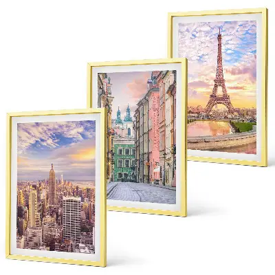 3er-Set Bilder mit Rahmen Motiv Städte New York Paris Dämmerung
