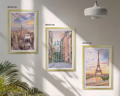 3er-Set Bilder mit Rahmen Motiv Städte New York Paris Dämmerung