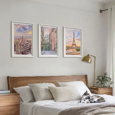 3er-Set Bilder mit Rahmen Motiv Städte New York Paris Dämmerung
