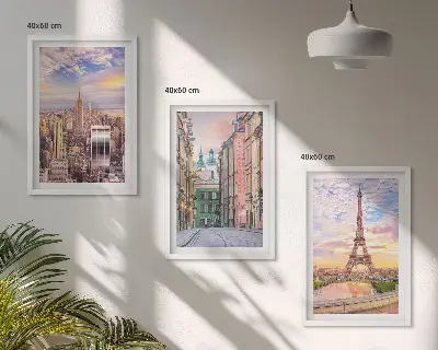 3er-Set Bilder mit Rahmen Motiv Städte New York Paris Dämmerung