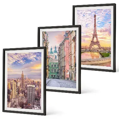 3er-Set Bilder mit Rahmen Motiv Städte New York Paris Dämmerung