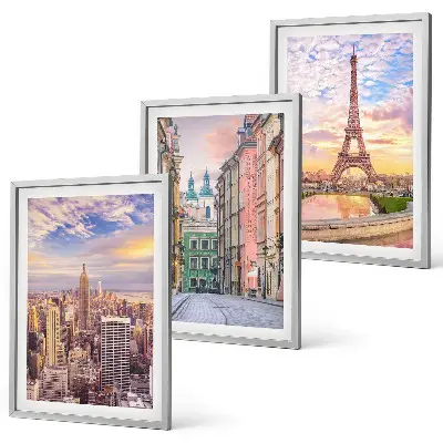 3er-Set Bilder mit Rahmen Motiv Städte New York Paris Dämmerung