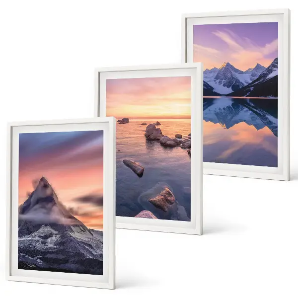 Bilder-3er-Set mit Rahmen Berglandschaft mit See im Westen