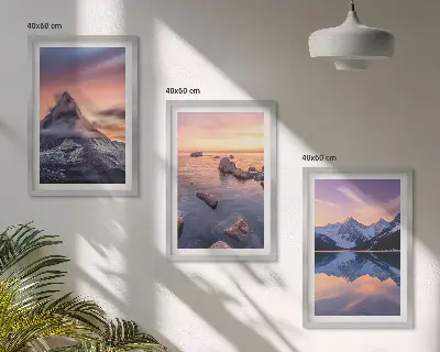 Bilder-3er-Set mit Rahmen Berglandschaft mit See im Westen
