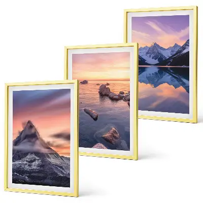Bilder-3er-Set mit Rahmen Berglandschaft mit See im Westen