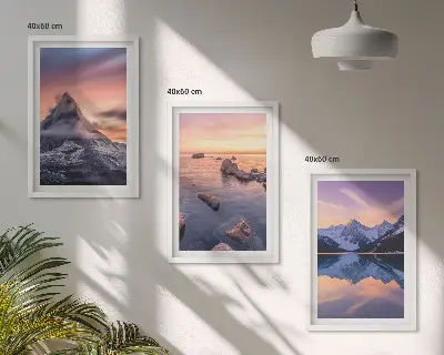 Bilder-3er-Set mit Rahmen Berglandschaft mit See im Westen