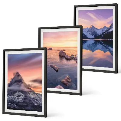 Bilder-3er-Set mit Rahmen Berglandschaft mit See im Westen