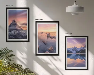 Bilder-3er-Set mit Rahmen Berglandschaft mit See im Westen