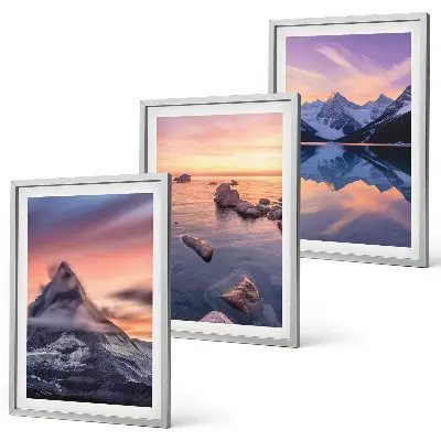 Bilder-3er-Set mit Rahmen Berglandschaft mit See im Westen