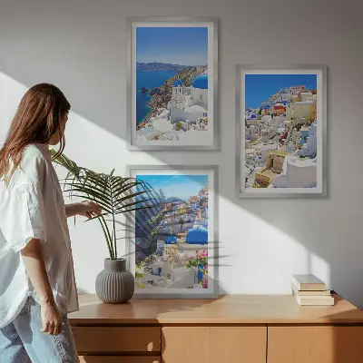 Landschaftsarchitektur Oia Santorini 3er-Set Bilder mit Rahmen
