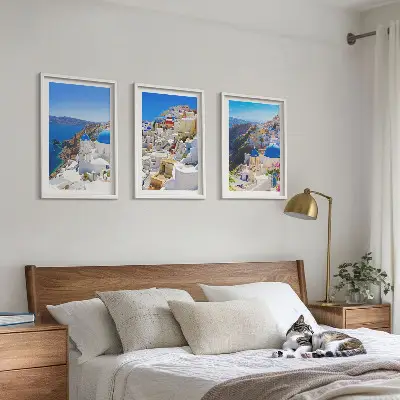 Landschaftsarchitektur Oia Santorini 3er-Set Bilder mit Rahmen