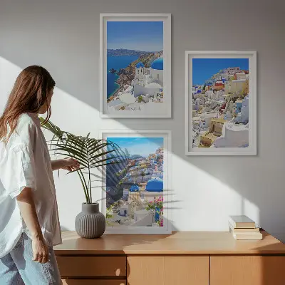 Landschaftsarchitektur Oia Santorini 3er-Set Bilder mit Rahmen