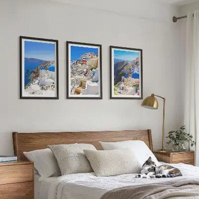 Landschaftsarchitektur Oia Santorini 3er-Set Bilder mit Rahmen