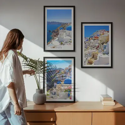 Landschaftsarchitektur Oia Santorini 3er-Set Bilder mit Rahmen