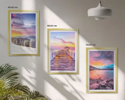 Bilderset Winterliche Bergseelandschaft gerahmt