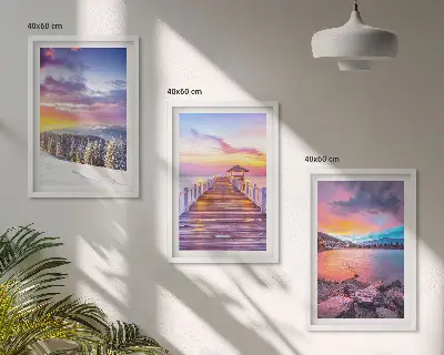 Bilderset Winterliche Bergseelandschaft gerahmt
