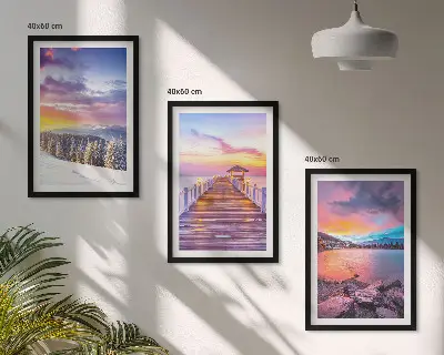 Bilderset Winterliche Bergseelandschaft gerahmt