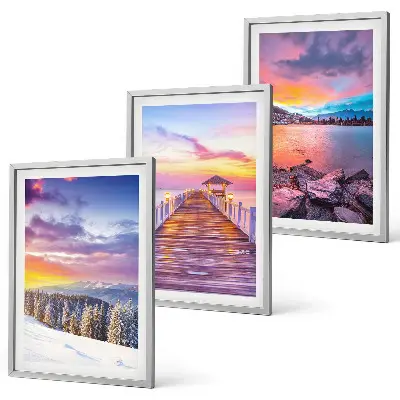 Bilderset Winterliche Bergseelandschaft gerahmt