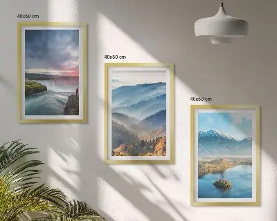 3er-Set Bilder mit Rahmen Berglandschaften und Wasserfälle