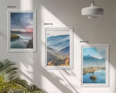 3er-Set Bilder mit Rahmen Berglandschaften und Wasserfälle