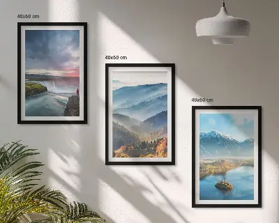 3er-Set Bilder mit Rahmen Berglandschaften und Wasserfälle