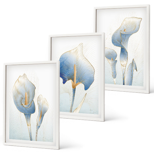 Gerahmtes bilderset Blaue Blumen im Hintergrund