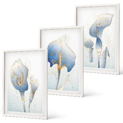 Gerahmtes bilderset Blaue Blumen im Hintergrund