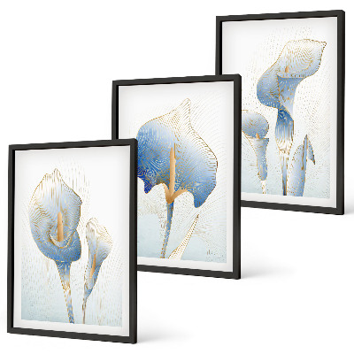 Gerahmtes bilderset Blaue Blumen im Hintergrund