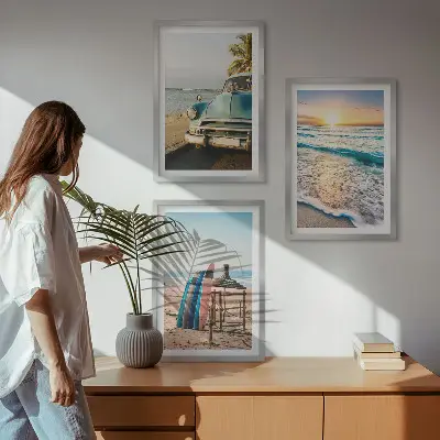 Sonnenuntergangsurlaub in Miami Bilder-3er-Set mit Rahmen