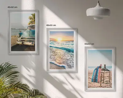Sonnenuntergangsurlaub in Miami Bilder-3er-Set mit Rahmen