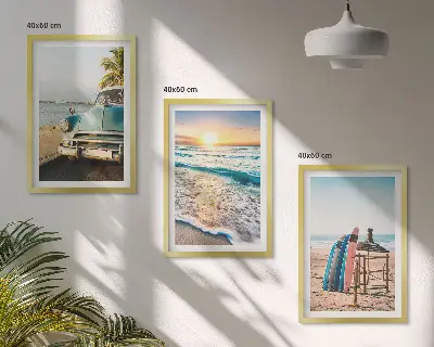 Sonnenuntergangsurlaub in Miami Bilder-3er-Set mit Rahmen