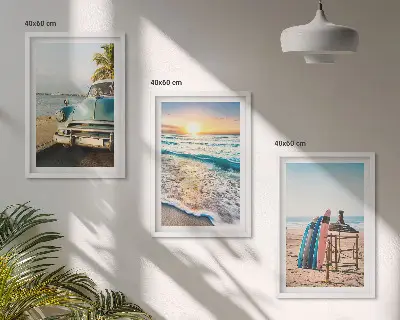 Sonnenuntergangsurlaub in Miami Bilder-3er-Set mit Rahmen