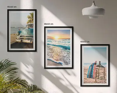 Sonnenuntergangsurlaub in Miami Bilder-3er-Set mit Rahmen