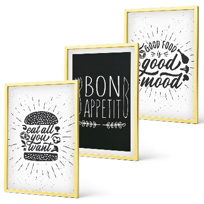 Gerahmtes bilderset Grafiken, Lebensmittel, kulinarische Slogans