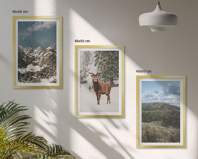 Gerahmtes bilderset Berge, Schnee, Hirsche, Waldlandschaft