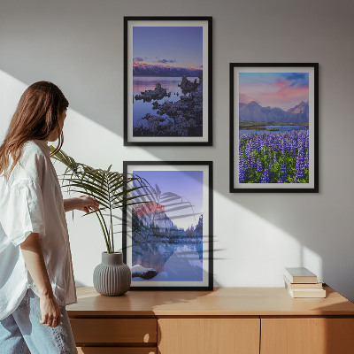 Gerahmtes bilderset Berglandschaften mit Wasser und Himmel