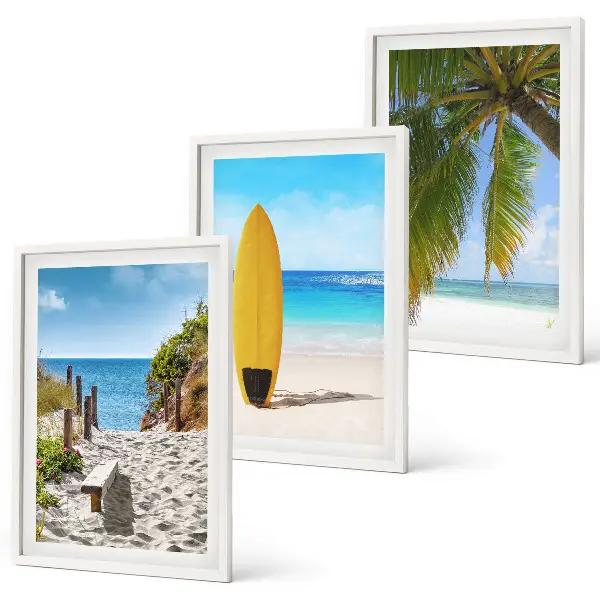 Bilder-3er-Set mit Rahmen Urlaubsstrände, Wellen und Palmen