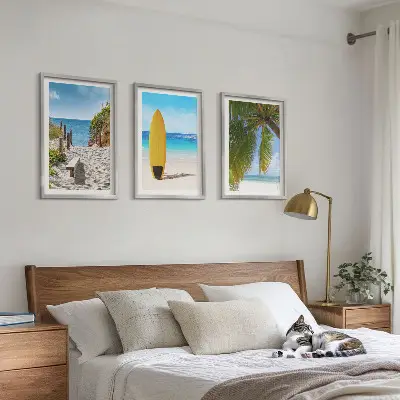 Bilder-3er-Set mit Rahmen Urlaubsstrände, Wellen und Palmen