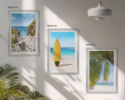 Bilder-3er-Set mit Rahmen Urlaubsstrände, Wellen und Palmen