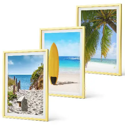 Bilder-3er-Set mit Rahmen Urlaubsstrände, Wellen und Palmen