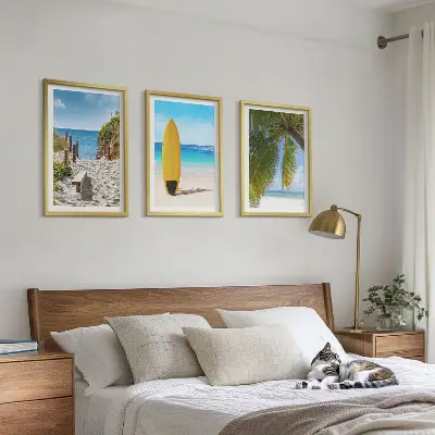 Bilder-3er-Set mit Rahmen Urlaubsstrände, Wellen und Palmen