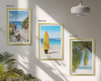 Bilder-3er-Set mit Rahmen Urlaubsstrände, Wellen und Palmen