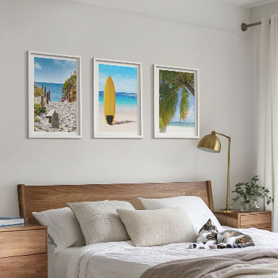 Bilder-3er-set mit rahmen Urlaubsstrände, Wellen, Palmen