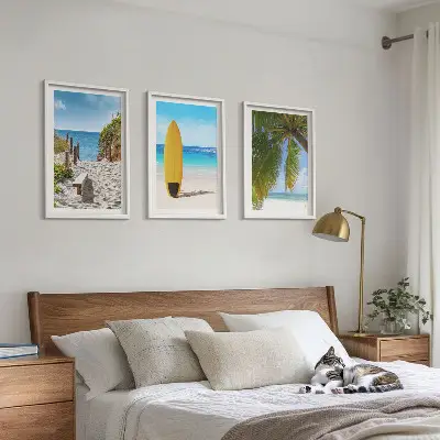 Bilder-3er-Set mit Rahmen Urlaubsstrände, Wellen und Palmen