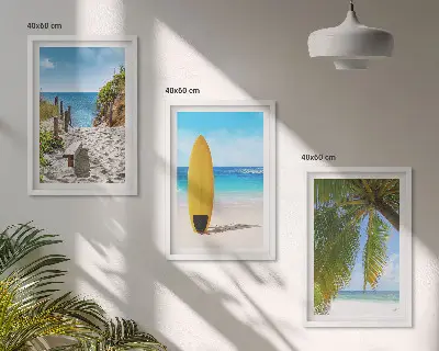 Bilder-3er-Set mit Rahmen Urlaubsstrände, Wellen und Palmen