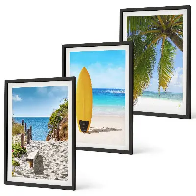 Bilder-3er-Set mit Rahmen Urlaubsstrände, Wellen und Palmen