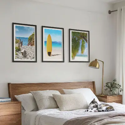Bilder-3er-Set mit Rahmen Urlaubsstrände, Wellen und Palmen